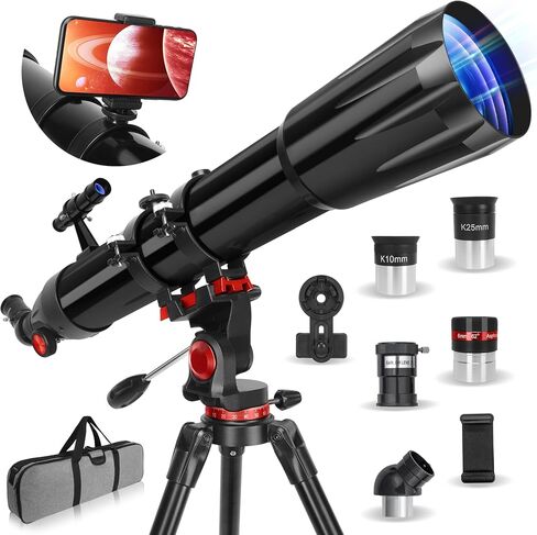 Telescope, Telescope for Adults High Powered, 90mm Aperture 1000mm Astronomical Refractor Telescopes for Beginners, Magnification 500X, with Three Eyepieces, Phone Adapter & Carrying Bag in Kuwait