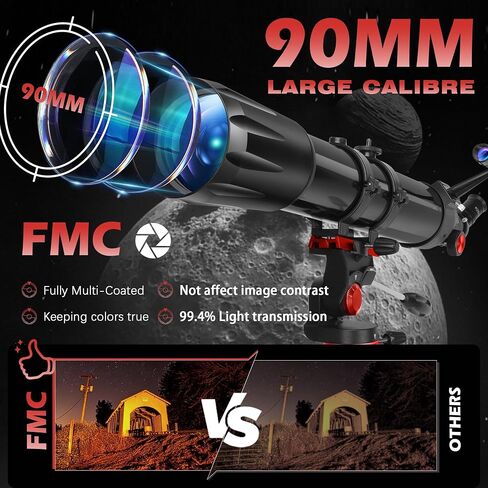 Telescope, Telescope for Adults High Powered, 90mm Aperture 1000mm Astronomical Refractor Telescopes for Beginners, Magnification 500X, with Three Eyepieces, Phone Adapter & Carrying Bag in Kuwait