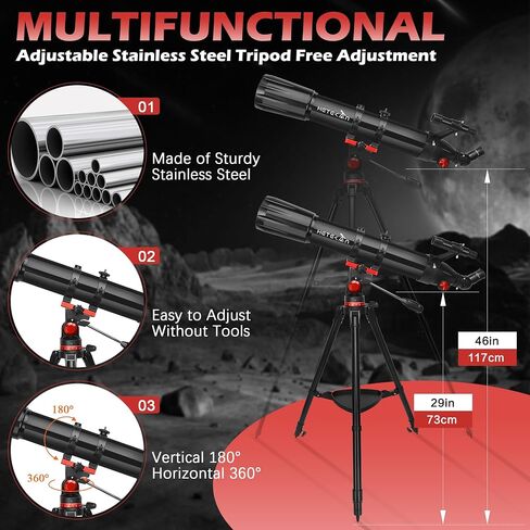 Telescope, Telescope for Adults High Powered, 90mm Aperture 1000mm Astronomical Refractor Telescopes for Beginners, Magnification 500X, with Three Eyepieces, Phone Adapter & Carrying Bag in Kuwait