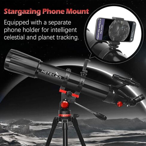 Telescope, Telescope for Adults High Powered, 90mm Aperture 1000mm Astronomical Refractor Telescopes for Beginners, Magnification 500X, with Three Eyepieces, Phone Adapter & Carrying Bag in Kuwait