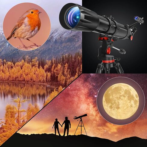 Telescope, Telescope for Adults High Powered, 90mm Aperture 1000mm Astronomical Refractor Telescopes for Beginners, Magnification 500X, with Three Eyepieces, Phone Adapter & Carrying Bag in Kuwait