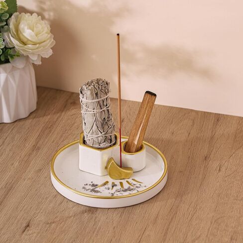Incense Holder Burner, Ceramic Incense Holder for Palo Santo Sage Cedar Bundles Incense Sticks and Candle, Smudge Dish for Meditation Yoga, Modern Home Decor (Gold-Moon1) in Saudi Arabia