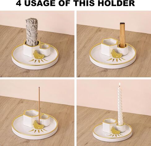Incense Holder Burner, Ceramic Incense Holder for Palo Santo Sage Cedar Bundles Incense Sticks and Candle, Smudge Dish for Meditation Yoga, Modern Home Decor (Gold-Moon1) in Saudi Arabia