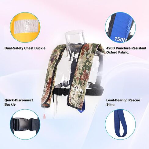 نفخ-سترة النجاة| سترة نجاة خفيفة الوزن للبالغين| نفخ تلقائي-PFD| يدعم ما يصل إلى 300 رطل in Kuwait