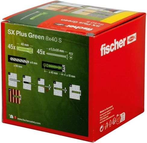 Fischer 568208 تمدد SX Plus S ، صندوق من 50 مسامير مطابقة من النايلون ، ومواد للاحتفاظ الأمثل عند التثبيت ، والخرسانة الصلبة ، والهوية ، والطوب المثقبة ، والكثير ، القياسي ، 8 × 40 MIT Schraube in Saudi Arabia
