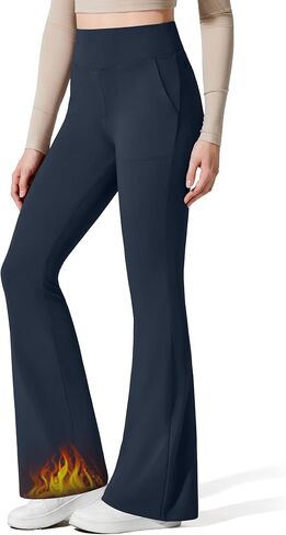 G4Free Barefeel Women's Fleece Lined Flare Yoga Pants Winter Thermal High Waist Leggings with Pockets in Saudi Arabia