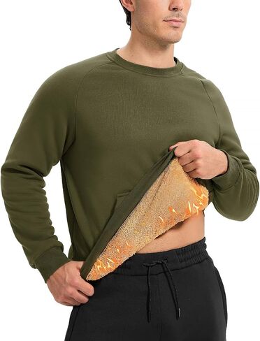 TBMPOY Men's Crewneck Sherpa Lined Sweatshirts Fleece Pullover Sweatshirt Winter Heavyweight Kangaroo with Zipper Pocket in Saudi Arabia