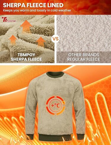 TBMPOY Men's Crewneck Sherpa Lined Sweatshirts Fleece Pullover Sweatshirt Winter Heavyweight Kangaroo with Zipper Pocket in Saudi Arabia