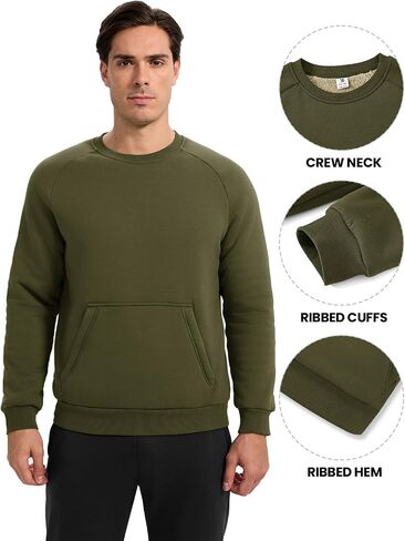 TBMPOY Men's Crewneck Sherpa Lined Sweatshirts Fleece Pullover Sweatshirt Winter Heavyweight Kangaroo with Zipper Pocket in Saudi Arabia