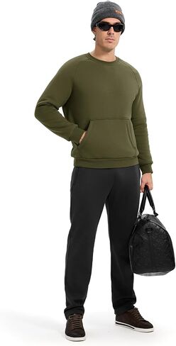TBMPOY Men's Crewneck Sherpa Lined Sweatshirts Fleece Pullover Sweatshirt Winter Heavyweight Kangaroo with Zipper Pocket in Saudi Arabia