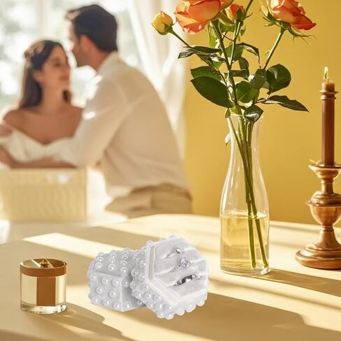 Pearl Velvet Ring Bearer Box - 3 Slot Handmade Wedding Decor Jewelry Box Ring Holder Case for Engagement, Proposals, Ceremony, Bridal Photography Gift Christmas (Hexagon) in Saudi Arabia
