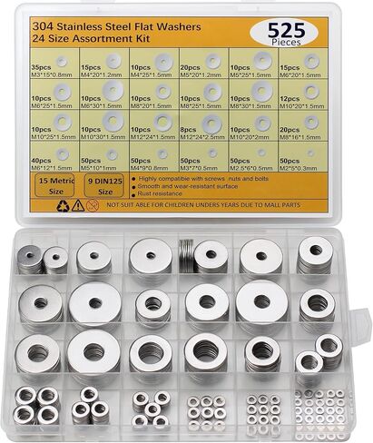 470pcs Fender Washers 304 Stainless Steel Flat Washers 23 Sizes SAE+Metric Assorted Washers Set Assortment Washer Kit for Screws Bolts (M3 M4 M5 M6 M8 M10 M12 6# 8# 10# 1/4 5/16 3/8 1/2) in Kuwait