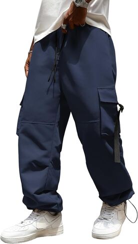 ZAFUL Baggy Cargo Pants for Men Casual Stretch Elastic Drawstring Parachute Pants Loose Fit Joggers with Multi Pockets in Saudi Arabia