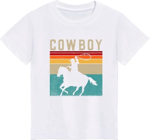 Cowboy Shirts for Boys Vintage Western Style Denim Graphic Cotton Crew Neck T-Shirt Size: 2-7 Years in Saudi Arabia