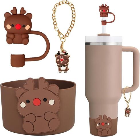 Christmas Stanley Cup Accessories Set - Straw Cover,Siliocne Boot, Xmas Charms, Straw Topper for Stanley Cup 20oz & 30oz & 40oz Tumbler,Christmas Decoration (Red2) in Saudi Arabia