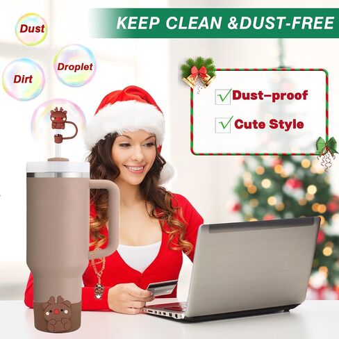 Christmas Stanley Cup Accessories Set - Straw Cover,Siliocne Boot, Xmas Charms, Straw Topper for Stanley Cup 20oz & 30oz & 40oz Tumbler,Christmas Decoration (Red2) in Saudi Arabia