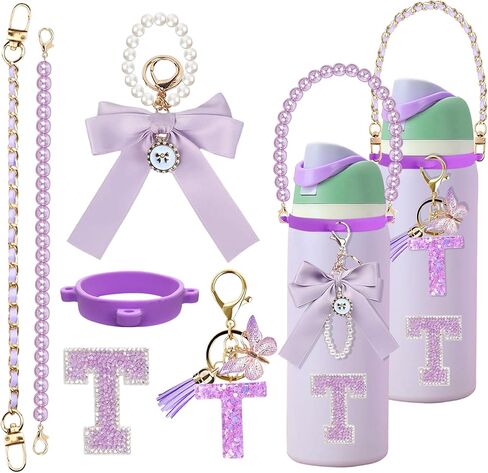 6Pcs Letter Accessories for Owala Water Bottle 24oz 32oz 40oz, with Cute Initial Charm and Handle Strap, Compatible with Owala Free Sip, Kids Bottle,Stanley Cup Accessories in Saudi Arabia
