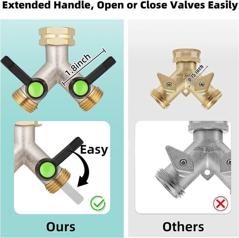 خرق خرطوم الحديقة ، خائن خرطوم عالي التدفق ، 3/4 "GHT مدخل النحاس الشاق الخراطيم الخراطيم الخارق في اتجاهين التدفق الكامل ، محول صنبور صمام خرطوم Y ، عداء ومخرج كبير مع مقبض ممتد. in Kuwait