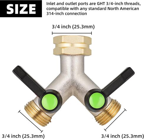 خرق خرطوم الحديقة ، خائن خرطوم عالي التدفق ، 3/4 "GHT مدخل النحاس الشاق الخراطيم الخراطيم الخارق في اتجاهين التدفق الكامل ، محول صنبور صمام خرطوم Y ، عداء ومخرج كبير مع مقبض ممتد. in Kuwait
