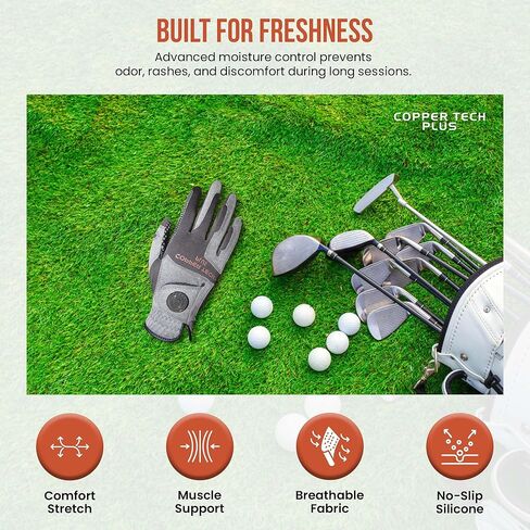 Copper Infused Golf Glove for Men – Charcoal/Grey (Combi) – Single Pack – Compression Fit, Arthritis Relief, Non-Slip Grip – USGA Approved in Kuwait