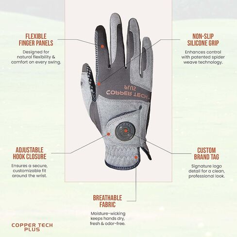 Copper Infused Golf Glove for Men – Charcoal/Grey (Combi) – Single Pack – Compression Fit, Arthritis Relief, Non-Slip Grip – USGA Approved in Kuwait