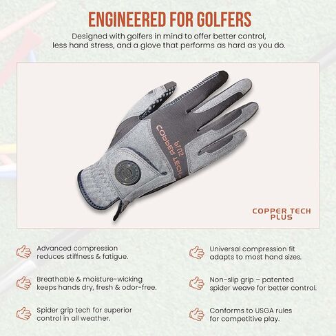 Copper Infused Golf Glove for Men – Charcoal/Grey (Combi) – Single Pack – Compression Fit, Arthritis Relief, Non-Slip Grip – USGA Approved in Kuwait