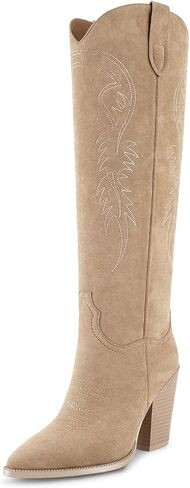 Knee High Cowboy Boots for Women, Comfortable and Fashion | Classic Western Style, Stable Chunky Heel, Side Zipper, Pointed Toe, Non-slip Sole, Versastile Concert Party Rodeo Boots in Saudi Arabia