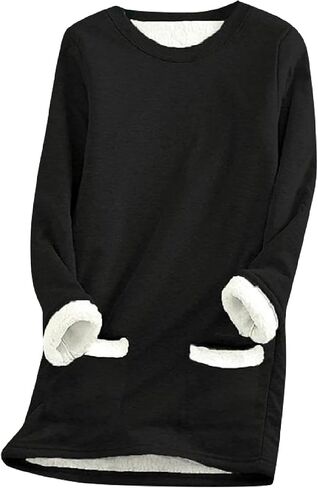 Women's Winter Warm Sherpa Lined Fleece Crewneck Long Sleeve Sweatshirt Pullover Loungewear Tunic Tops in Saudi Arabia