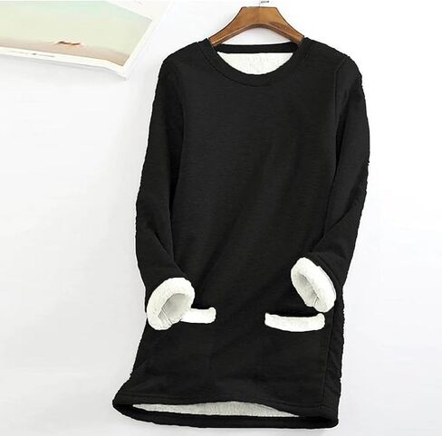 Women's Winter Warm Sherpa Lined Fleece Crewneck Long Sleeve Sweatshirt Pullover Loungewear Tunic Tops in Saudi Arabia