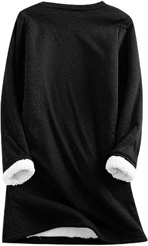 Women's Winter Warm Sherpa Lined Fleece Crewneck Long Sleeve Sweatshirt Pullover Loungewear Tunic Tops in Saudi Arabia