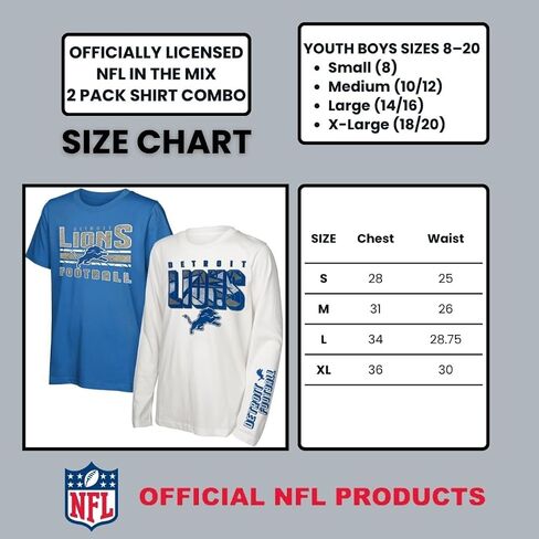 NFL Officially Licensed Kids Youth Boys 8-20 Primary Logo Wordmark in The Mix 2 Pack Long Sleeve T-Shirt Combo Set in Saudi Arabia