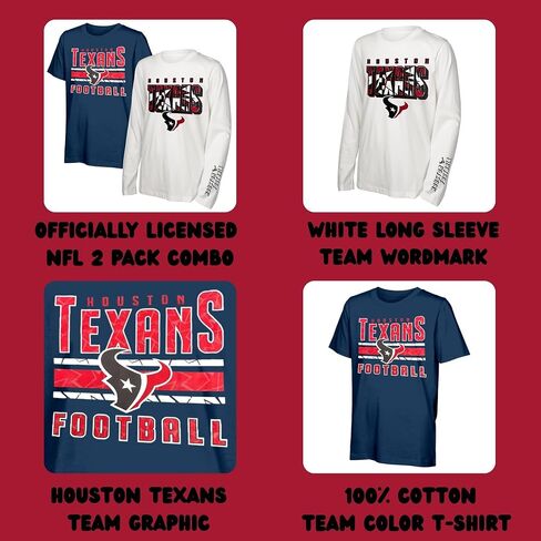 NFL Officially Licensed Kids Youth Boys 8-20 Primary Logo Wordmark in The Mix 2 Pack Long Sleeve T-Shirt Combo Set in Saudi Arabia
