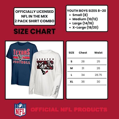 NFL Officially Licensed Kids Youth Boys 8-20 Primary Logo Wordmark in The Mix 2 Pack Long Sleeve T-Shirt Combo Set in Saudi Arabia