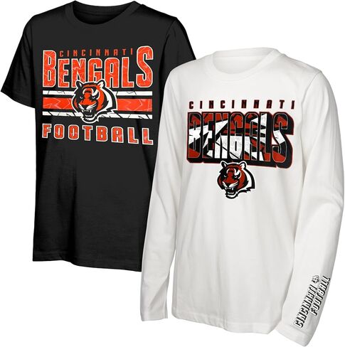 NFL Officially Licensed Kids Youth Boys 8-20 Primary Logo Wordmark in The Mix 2 Pack Long Sleeve T-Shirt Combo Set in Saudi Arabia