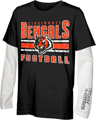 NFL Officially Licensed Kids Youth Boys 8-20 Primary Logo Wordmark in The Mix 2 Pack Long Sleeve T-Shirt Combo Set in Saudi Arabia