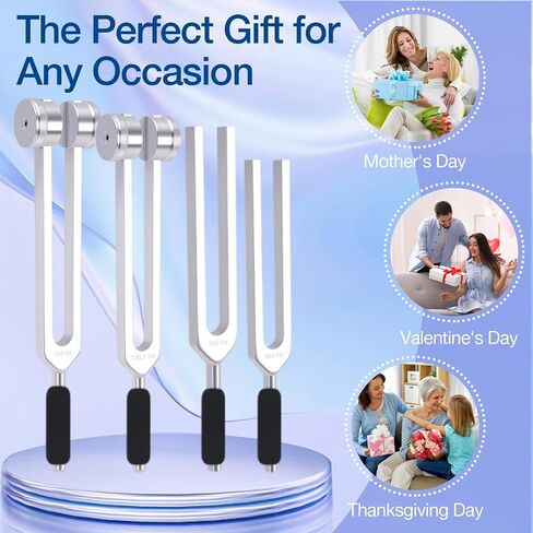 Tuning Forks for Healing Set – Weighted 128Hz 136.1Hz 256Hz 384Hz with Activator, Crystal & Leather Pouch – Relaxation & Meditation Tools for Energy Balance and Sound Support in Saudi Arabia