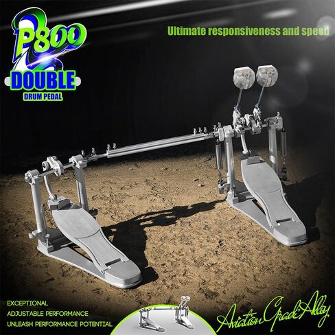 P800 Direct Drive Double Bass Pedal - مواد الفضاء الفضائي ، بناء قطعة واحدة لمجموعة الأسطوانة (مزدوجة) فضي in Kuwait
