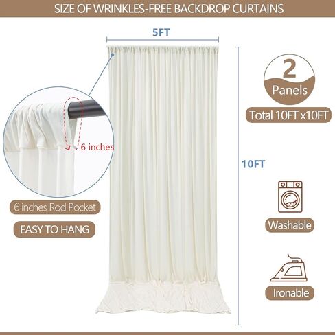 40x10ft Wrinkle Free Ivory Backdrop Curtain for Parties Soft Fabric Drapes Wedding Ivory Curtain Backdrop for Birthday Party Decorations Background for Photography 5x10ft,8 Panels in Saudi Arabia