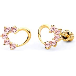 14k Yellow Gold Journey Heart Stud Earrings with Screw Back in Saudi Arabia