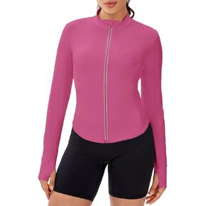 Auxo Zip Up Workout Jacket Women Slim Fit Athletic Yoga Reflective Running Jackets with Thumb Holes in Kuwait