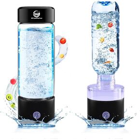 Hydrogen Water Bottle Generator, Up to 4600+PPB, 15OZ Upgrade Hydrogen Water Bottle - SPE PEM Tech, Rechargeable Hydrogen Rich Water Glass Bottle, Portable Hydration & Healthy Gift in Saudi Arabia