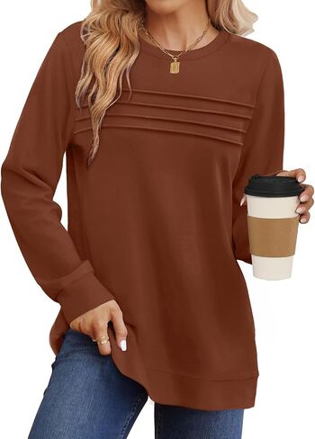 WIHOLL Crewneck Sweatshirts Women Long Sleeve Shirts for Women Dressy Fall Tops Loose Fit Purple M in Saudi Arabia