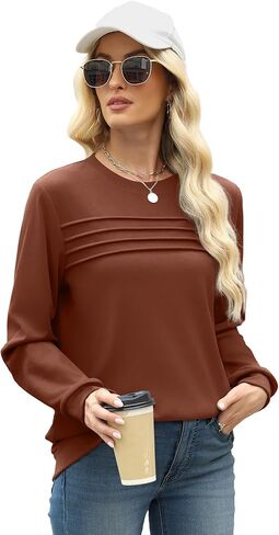 WIHOLL Crewneck Sweatshirts Women Long Sleeve Shirts for Women Dressy Fall Tops Loose Fit Purple M in Saudi Arabia