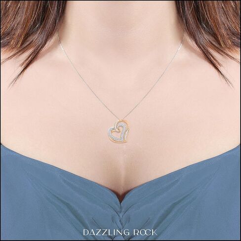 مجموعة RomazzlingRock 0.50 CTTW Round & Baguette White Diamond Womens Double Heart Pendant ، متوفرة في 10K/14K/18K الذهب الصلب و 925 الفضة الاسترليني in Saudi Arabia