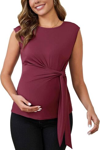 نساء بلوزة الأمومة التعادل الأمامي مرPUTLENT BOWKNOT TUNIC TOPS TOPS CAP CAP SLEEVE OFFICE in Kuwait