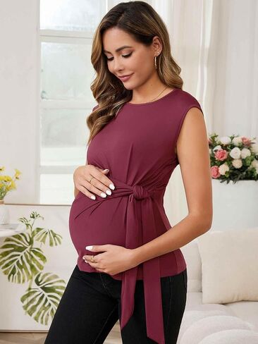 نساء بلوزة الأمومة التعادل الأمامي مرPUTLENT BOWKNOT TUNIC TOPS TOPS CAP CAP SLEEVE OFFICE in Kuwait
