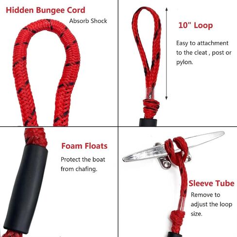 Bungee Dock Lines for Boat Shock Absorb Dock Tie Mooring Rope Boat Accessories 4-5.5 ft,4Pack (RED&Black spot) in Saudi Arabia