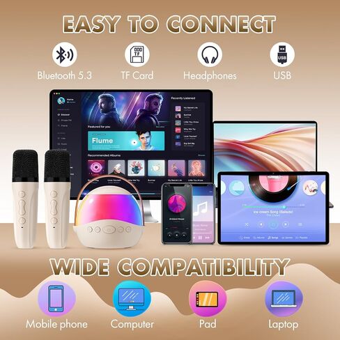 Mini Karaoke Machine with 2 Wireless Microphones for Kids and Adults,Portable Karaoke Machine with Voice Changer,Birthday Gifts for Girls and Boys in Kuwait