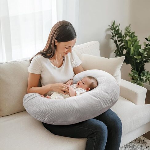 2-Pack Muslin Nursing Pillow Covers, Breathable 100% Cotton Breastfeeding Pillow Slipcovers for Standard Nursing Pillows, Soft Covers for Baby Girls and Boys with Zipper in Saudi Arabia