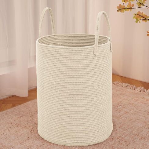 Large Woven Laundry Basket Hamper,60L Cotton Rope Storage Bin for Blankets,Toys and Clothes,Decorative Tall Nursery Hamper for Living Room,Baby Nursery,Bathroom and Bedroom,Golden Jute in Saudi Arabia